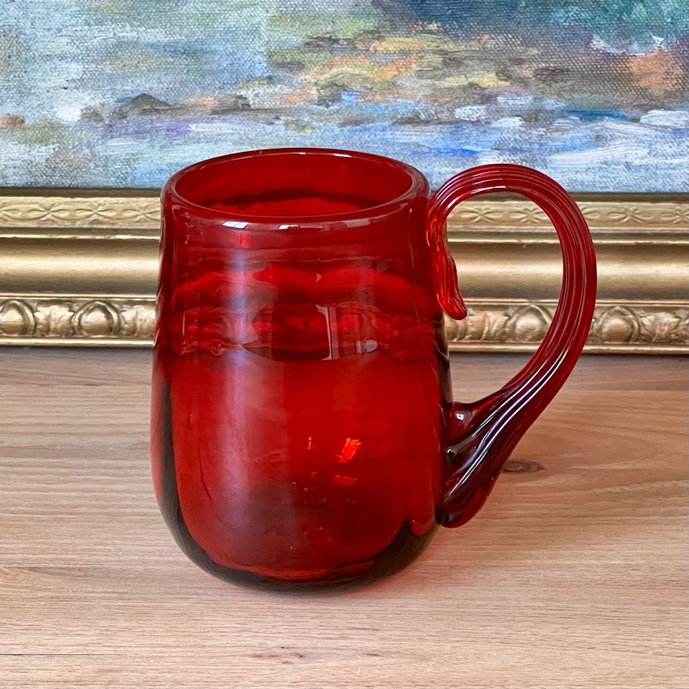 Hand Blown Red Glass Mug
